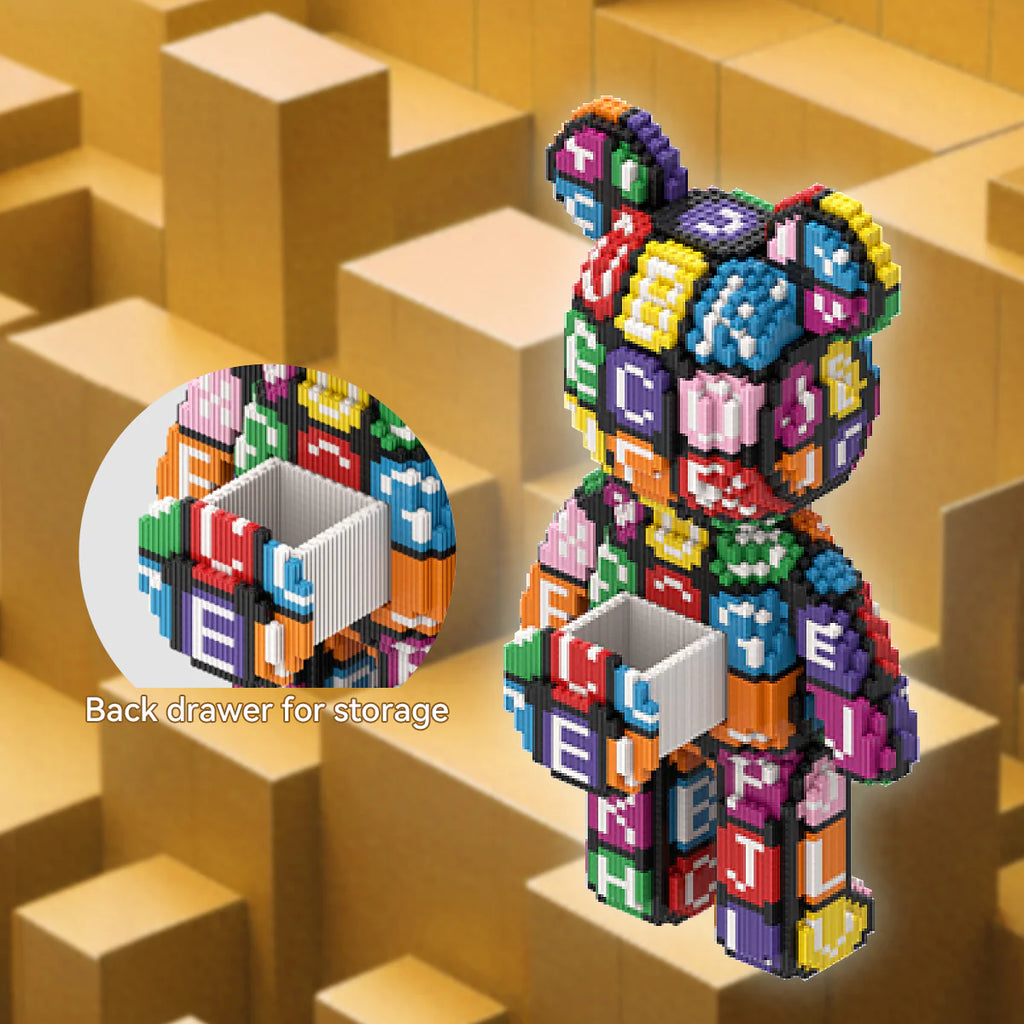 Animal Letter Pattern Bear Micro Building Blocks for Adults (6800 PCS), Bear Bricks Set Creative Home & Office Decor, Collectible Display Model Gift for Adults and Kids